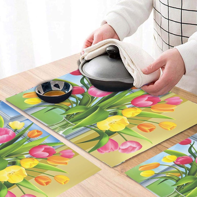 Dakshya Industries Dakshya Industries PVC Printed Set of 6 Rectangle Shape Placemats Cutwork Design for Kitchen Restaurant Dressing Table Mats and Dining Table Mats Yellow - Image 3