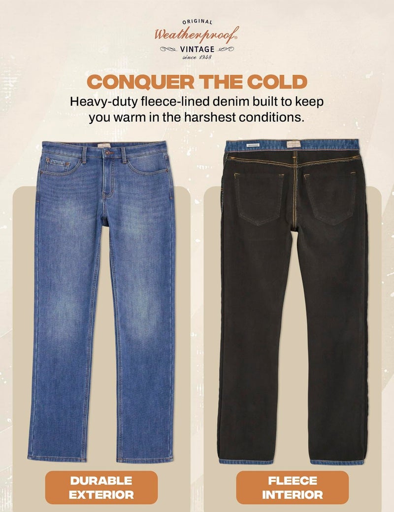 Weatherproof Vintage Fleece Lined Jeans Men - Regular Fit | Soft & Warm, Cold Weather Insulated Fleece Winter Pants for Men - Image 3