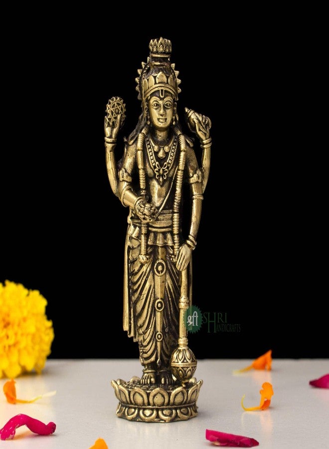 INDICAST Brass Standing Vishnu Idol | 4" Vishnu Hindu God Statue Figurine Perfect for Decoration Puja & Gifting Purpose Sculpture (Weight- 100gm)