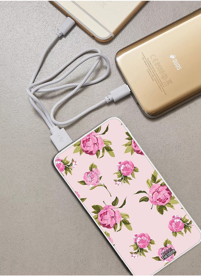 Theodor - 10,000 mAh Super Fast Charging Ultra Compact Power Bank with Quick Charge & Power Delivery, Portable Charger For iPhone and Android Hand Painting Pink Flower - Image 1