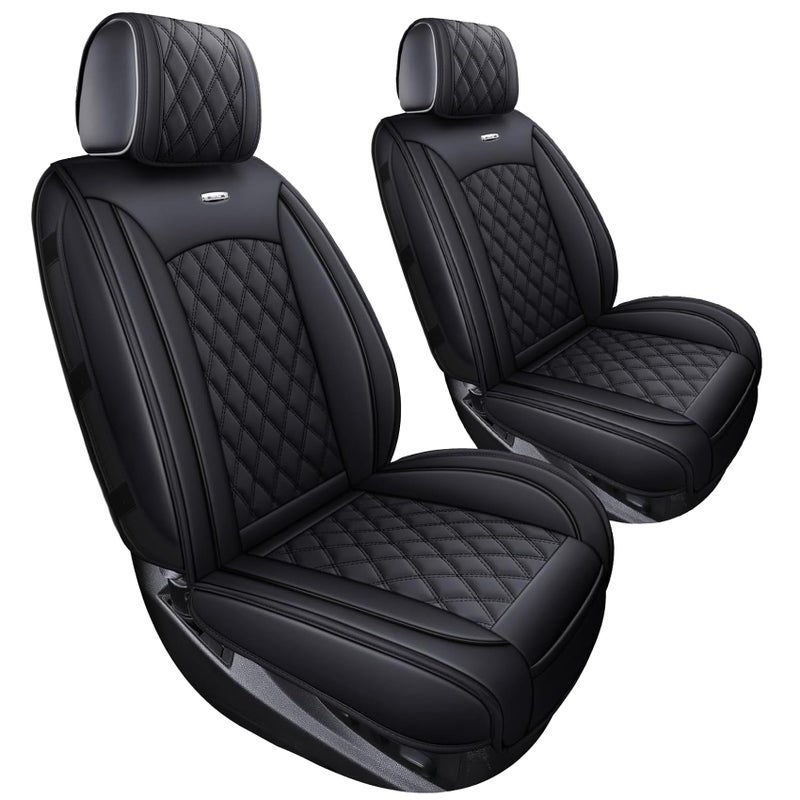 Aierxuan Chevy Silverado GMC Sierra 2 Front Seat Covers Pickup Custom Fit 2007-2026 1500 2500HD 3500HD Crew Double Extended Cab Waterproof Leather Seat Protectors(2 PCS Front, Black) - Image 1