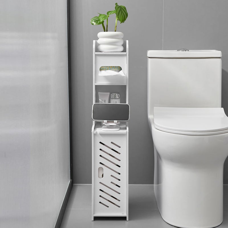 Doxo White Toilet Paper Holder Stand, Large Capacity Slim Bathroom Storage Cabinet and Organizers for Small Space, Beside Toilet Storage Cabinet (White) - Image 1