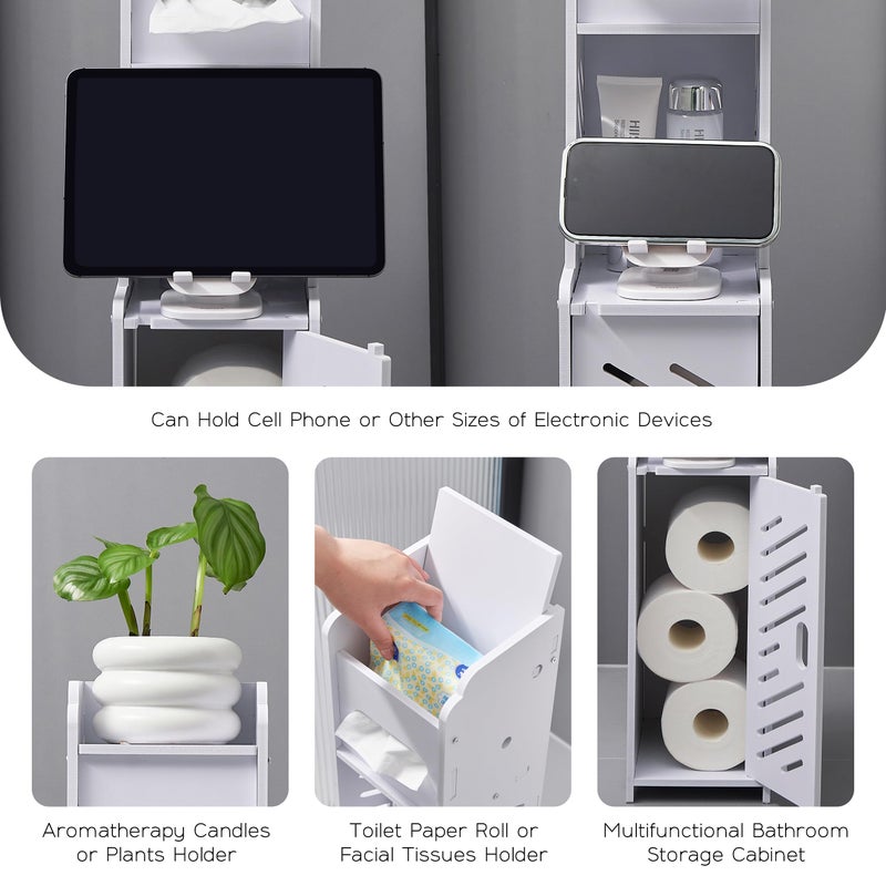 Doxo White Toilet Paper Holder Stand, Large Capacity Slim Bathroom Storage Cabinet and Organizers for Small Space, Beside Toilet Storage Cabinet (White) - Image 4