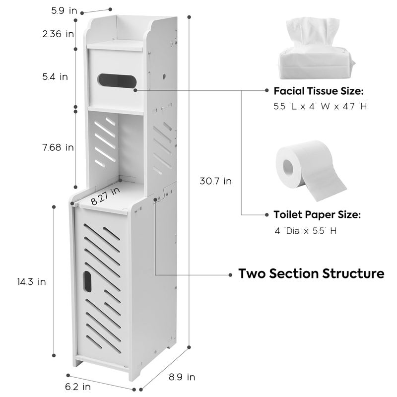 Doxo White Toilet Paper Holder Stand, Large Capacity Slim Bathroom Storage Cabinet and Organizers for Small Space, Beside Toilet Storage Cabinet (White) - Image 3