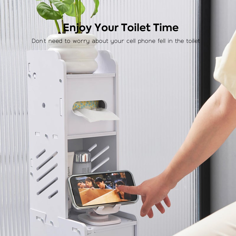 Doxo White Toilet Paper Holder Stand, Large Capacity Slim Bathroom Storage Cabinet and Organizers for Small Space, Beside Toilet Storage Cabinet (White) - Image 5