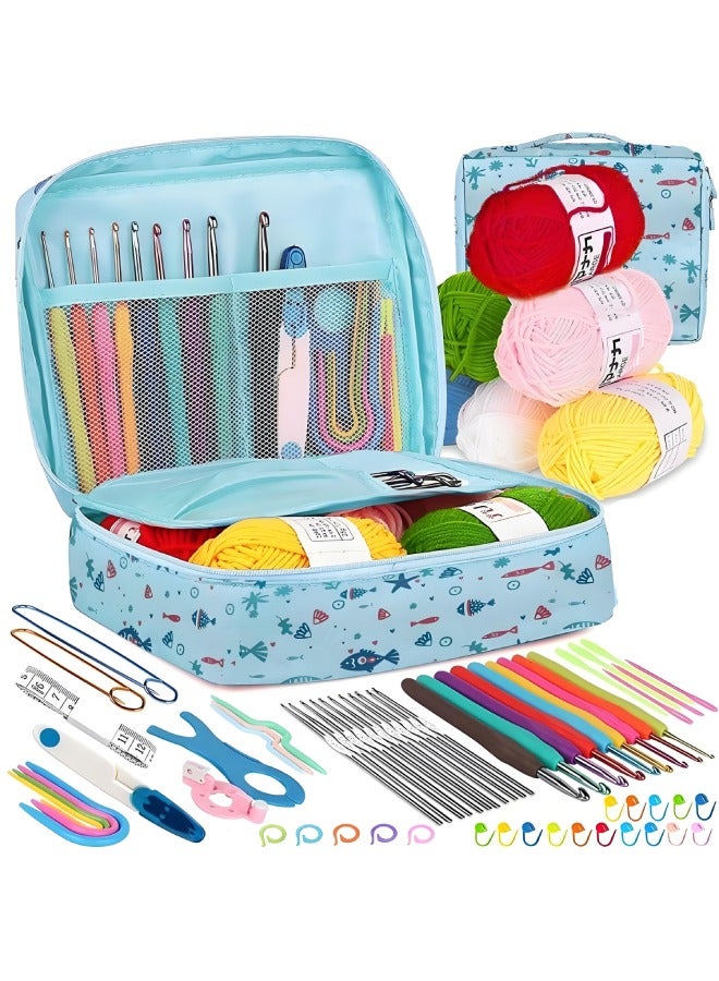 فَرَحُوم طقم كروشيه 68 قطعة للمبتدئين والبالغين – مجموعة كروشيه متكاملة مع إبر مريحة، خيوط ناعمة وحقيبة تخزين محمولة – هدية مثالية للنساء والأطفال ومناسبة لرمضان والعيد - Image 1