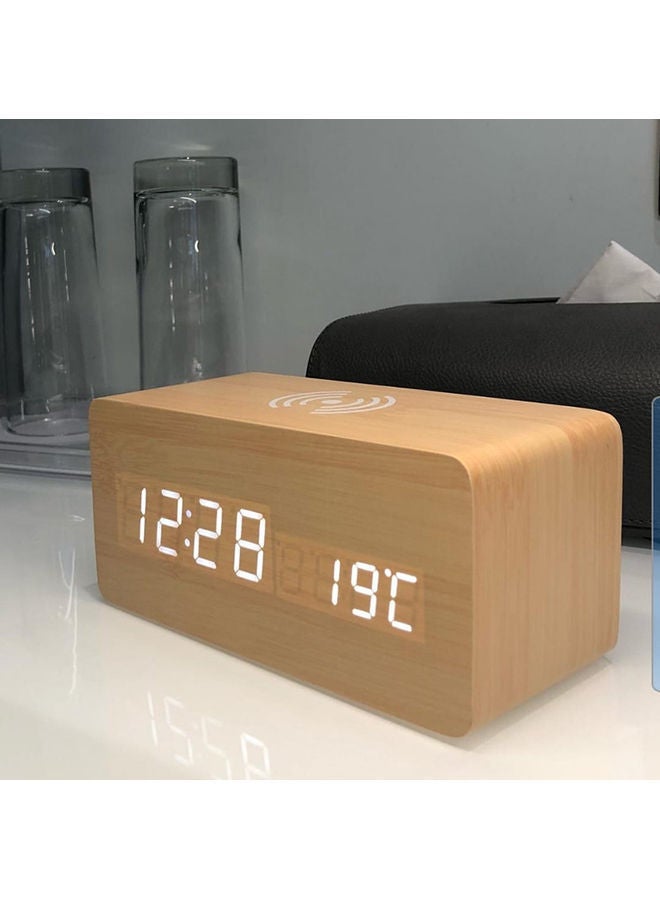 نيبمينينت ساعة منبه لاسلكية تعمل بتقنية تشي ومزودة بإضاءة LED لشحن الهاتف الخيرزان 15 x 7 7سم - Image 5