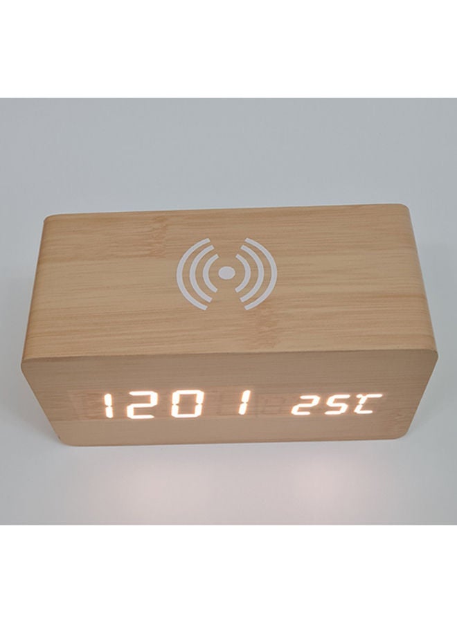 نيبمينينت ساعة منبه لاسلكية تعمل بتقنية تشي ومزودة بإضاءة LED لشحن الهاتف الخيرزان 15 x 7 7سم - Image 4