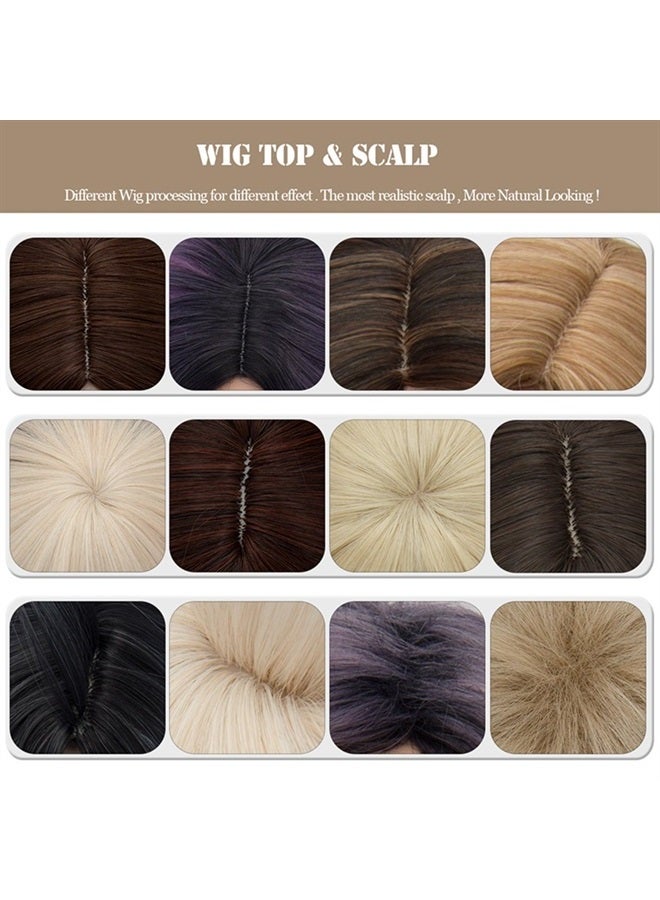 Cying Lin Short Bob Wavy Curly Wig Blue Ombre Wig For Women Cosplay Halloween Wigs Heat Resistant Bob Party Wig Include Wig Cap (Blue) - Image 2