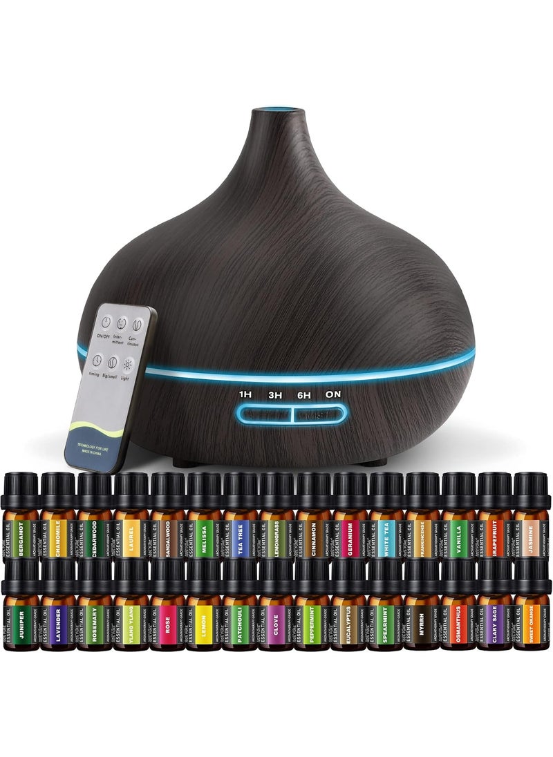 SACATR Aroma Diffiser with Essential Oils Set, 550 ML Essential Oil Diffuser with Remote, Ultrasonic Technology Aromatherapy Diffusers Auto Shut-Off for Office, Home 