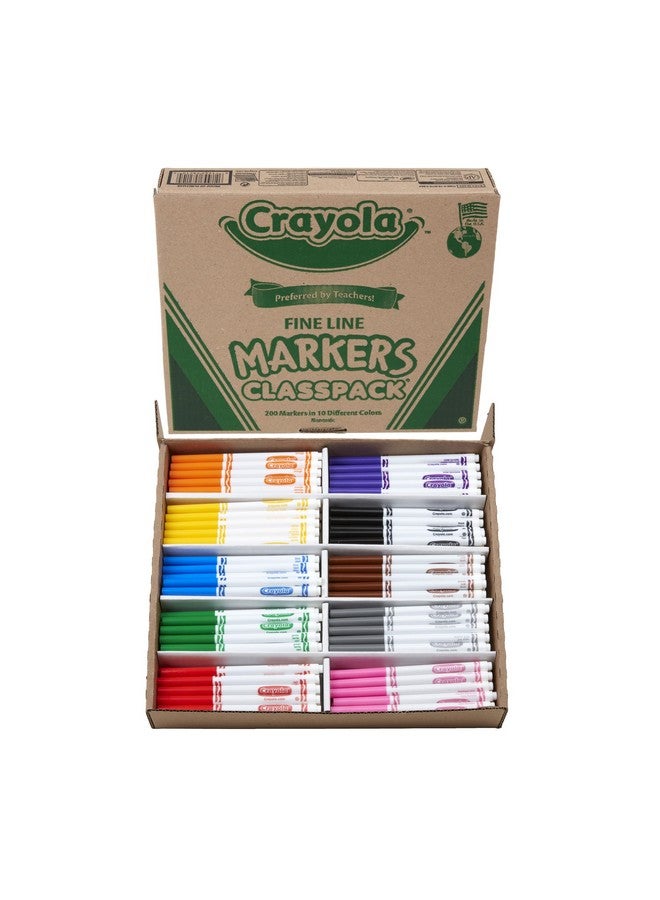 Crayola Fine Line Markers Classpack (200ct), Bulk Kids' Markers For School Classrooms, Preschool & Kindergarten Teacher Supplies - Image 1
