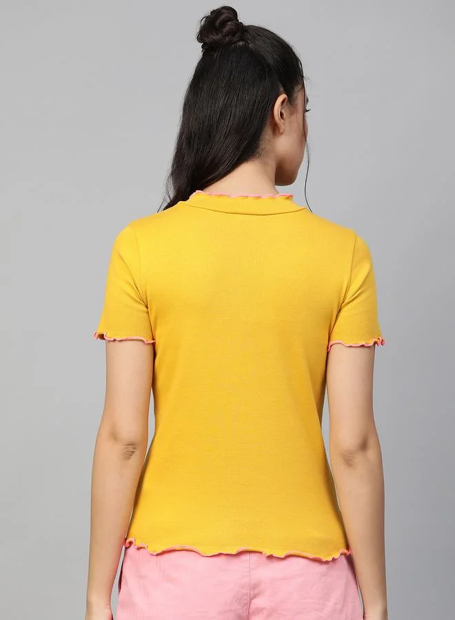 SASSAFRAS Ribbed Contrast Stitch Trim High Neck Top by Styli
