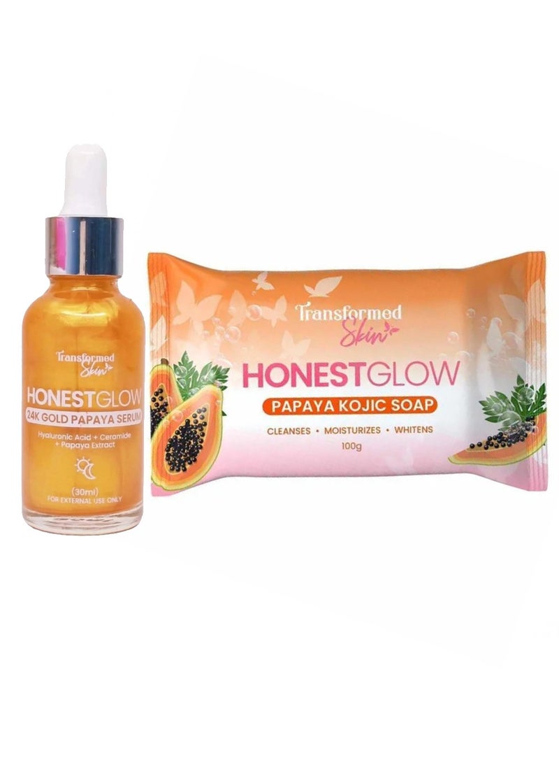 Honest Glow 24K Gold Papaya Serum 30ml and Honest Glow Papaya Kojic Soap 70gm
