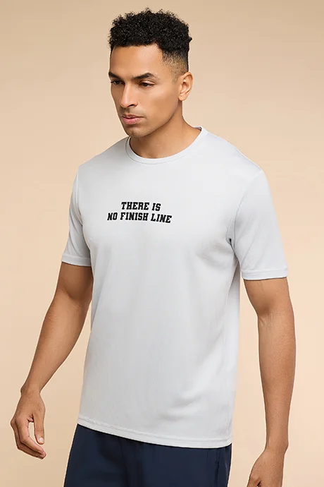 أر أند بي Typography Print Active T-Shirt with Crew Neck and Short Sleeves