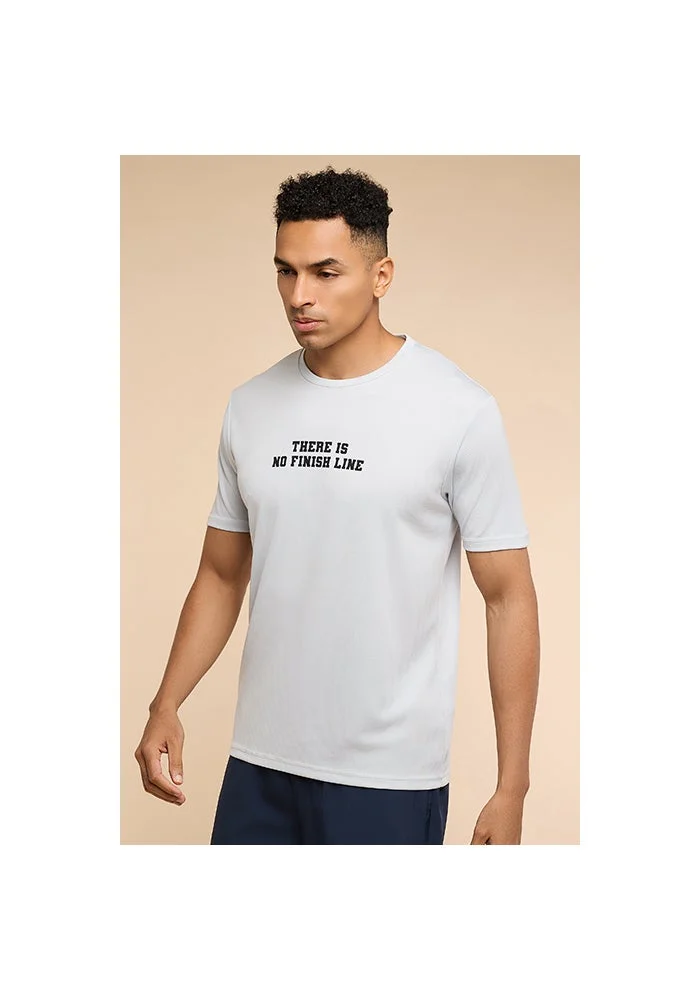 أر أند بي Typography Print Active T-Shirt with Crew Neck and Short Sleeves