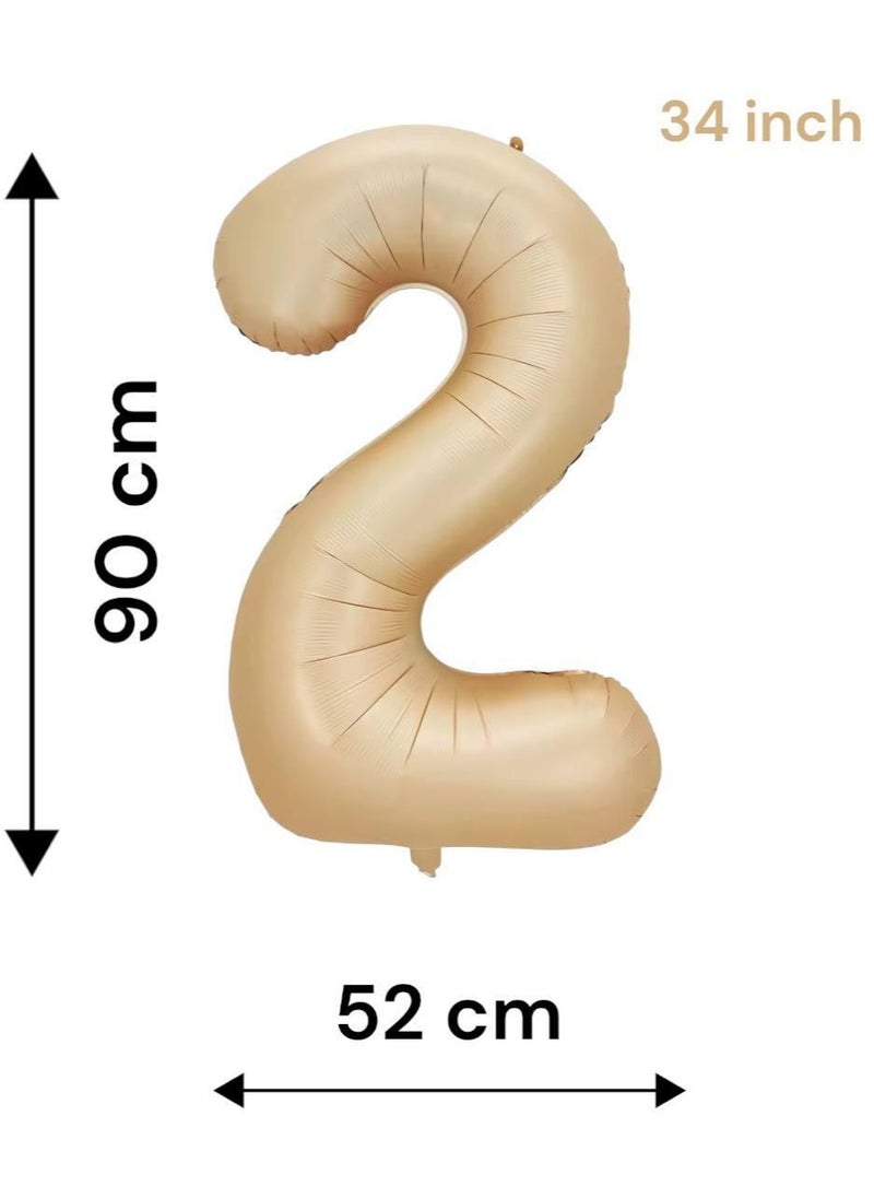 Generic - 34 inch foil number  balloon, beige color, stylish oat color number 2, suitable for birthdays, anniversaries and special occasions, suitable for helium - Image 1