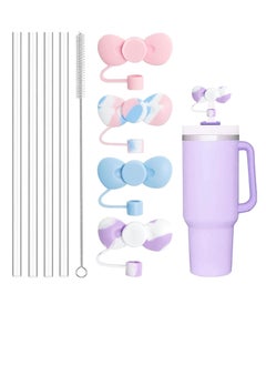 BIGTHREE Straw Cover Caps for Stanley Cup, 4 Pcs 10mm Straw Cover Caps, 4 Pcs of 12 Inches Straws, and 1 Pcs Straw Brush, for 40-20 Oz Stanley Tumbler with Handle, Dust-proof and Leak-proof  - Image 1