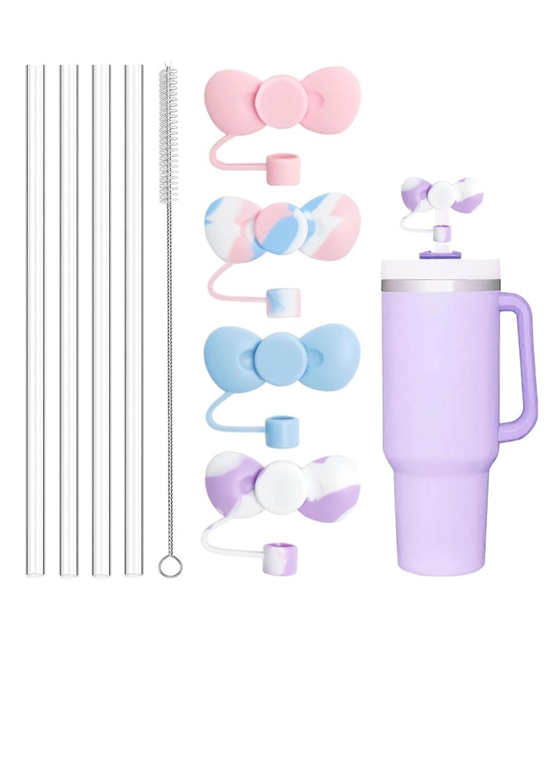 BIGTHREE Straw Cover Caps for Stanley Cup, 4 Pcs 10mm Straw Cover Caps, 4 Pcs of 12 Inches Straws, and 1 Pcs Straw Brush, for 40-20 Oz Stanley Tumbler with Handle, Dust-proof and Leak-proof - Image 1
