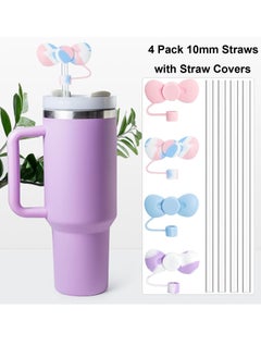 BIGTHREE Straw Cover Caps for Stanley Cup, 4 Pcs 10mm Straw Cover Caps, 4 Pcs of 12 Inches Straws, and 1 Pcs Straw Brush, for 40-20 Oz Stanley Tumbler with Handle, Dust-proof and Leak-proof  - Image 3