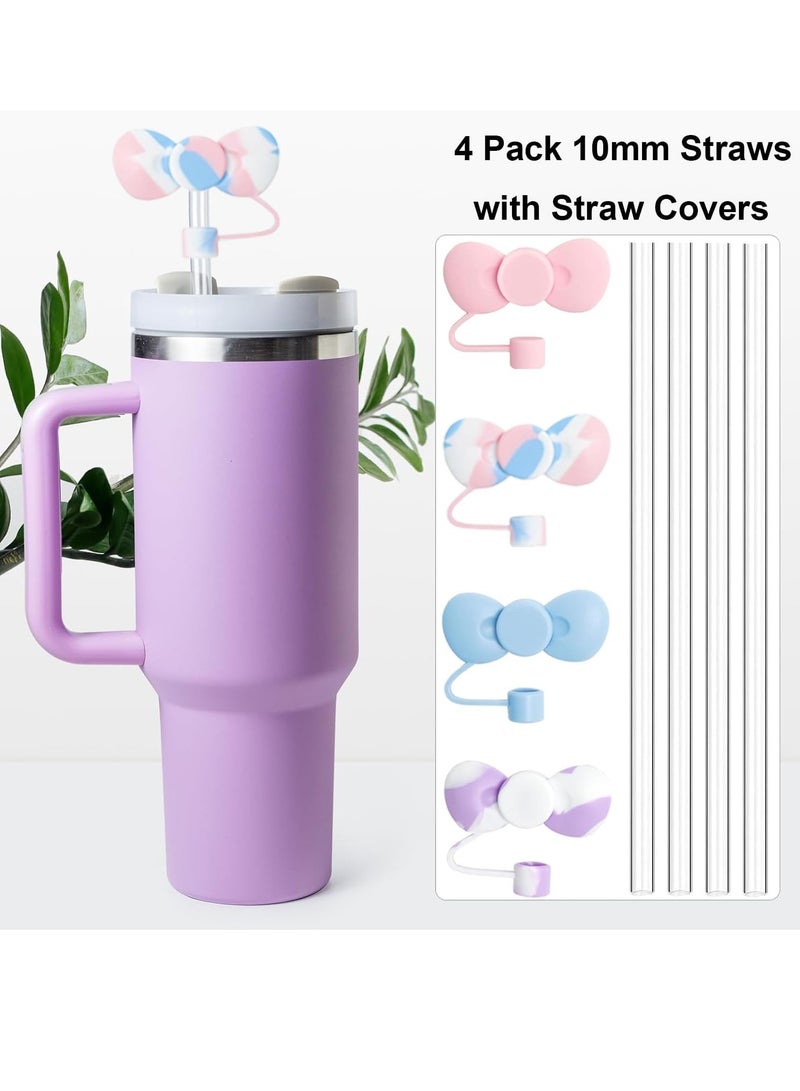 BIGTHREE Straw Cover Caps for Stanley Cup, 4 Pcs 10mm Straw Cover Caps, 4 Pcs of 12 Inches Straws, and 1 Pcs Straw Brush, for 40-20 Oz Stanley Tumbler with Handle, Dust-proof and Leak-proof - Image 3