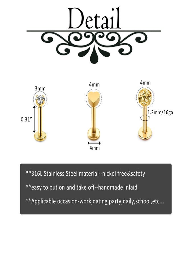 Jovivi 16G Gold Lip Rings Stainless Steel Hoop Labret Studs Monroe Piercing Jewelry Cartilage Helix Tragus Earrings Nose Ring Lobe Daith Rook Earrings for Women Men 14 Pcs - Image 2