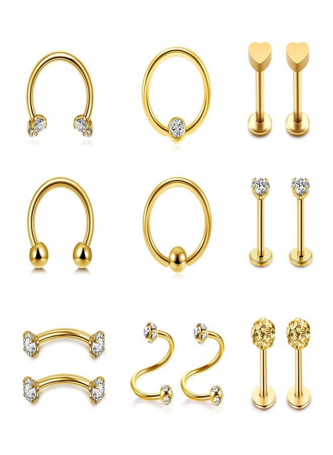 Jovivi 16G Gold Lip Rings Stainless Steel Hoop Labret Studs Monroe Piercing Jewelry Cartilage Helix Tragus Earrings Nose Ring Lobe Daith Rook Earrings for Women Men 14 Pcs - Image 1