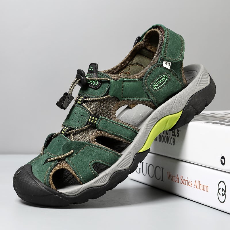 Men's Casual Leather Sandals, Breathable, Toe Cover - Image 5