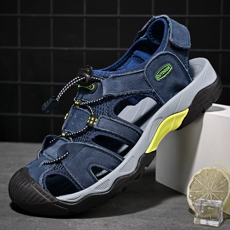 Men's Casual Leather Sandals, Breathable, Toe Cover - Image 4
