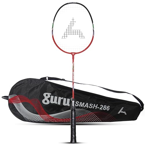 GURU Smash-286 Red Heavy Duty Aluminium Badminton Racket Pack of 1 with Cover - Image 1