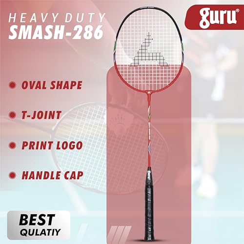 GURU Smash-286 Red Heavy Duty Aluminium Badminton Racket Pack of 1 with Cover - Image 2