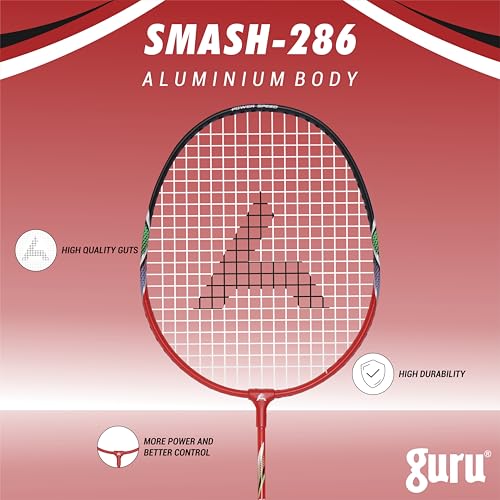GURU Smash-286 Red Heavy Duty Aluminium Badminton Racket Pack of 1 with Cover - Image 3