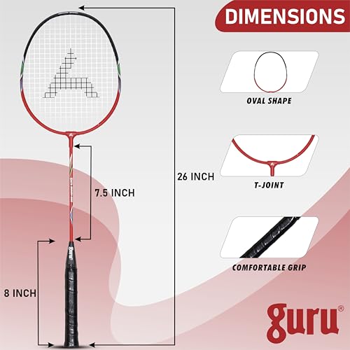 GURU Smash-286 Red Heavy Duty Aluminium Badminton Racket Pack of 1 with Cover - Image 4