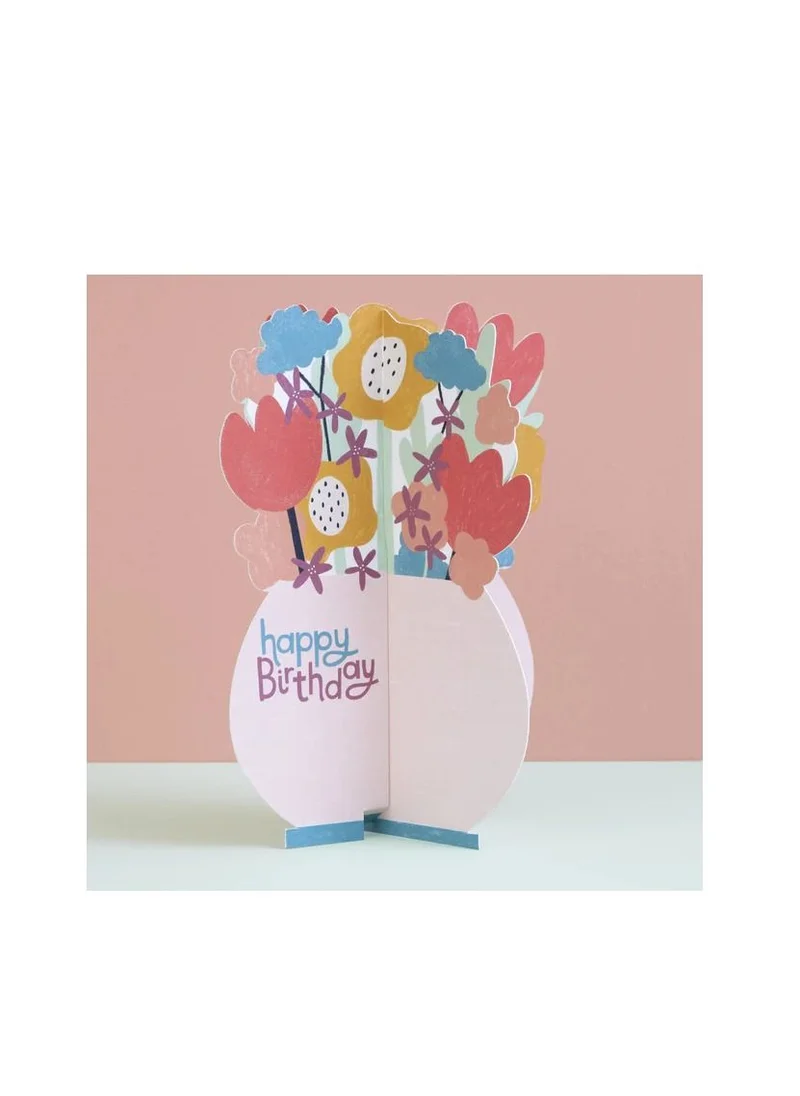 راسبيري بلوسوم 3D Pop Up Happy Birthday Vase of Flowers Greeting Card