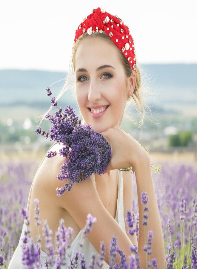 VELSCRUN Red Pearl Knotted Headbands - Rhinestone Crystal Hair Accessories for Women, Girls, Sisters, and Mothers - Image 4