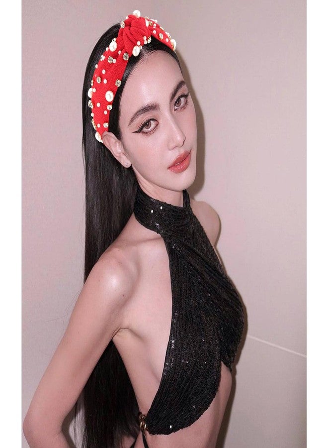 VELSCRUN Red Pearl Knotted Headbands - Rhinestone Crystal Hair Accessories for Women, Girls, Sisters, and Mothers - Image 5