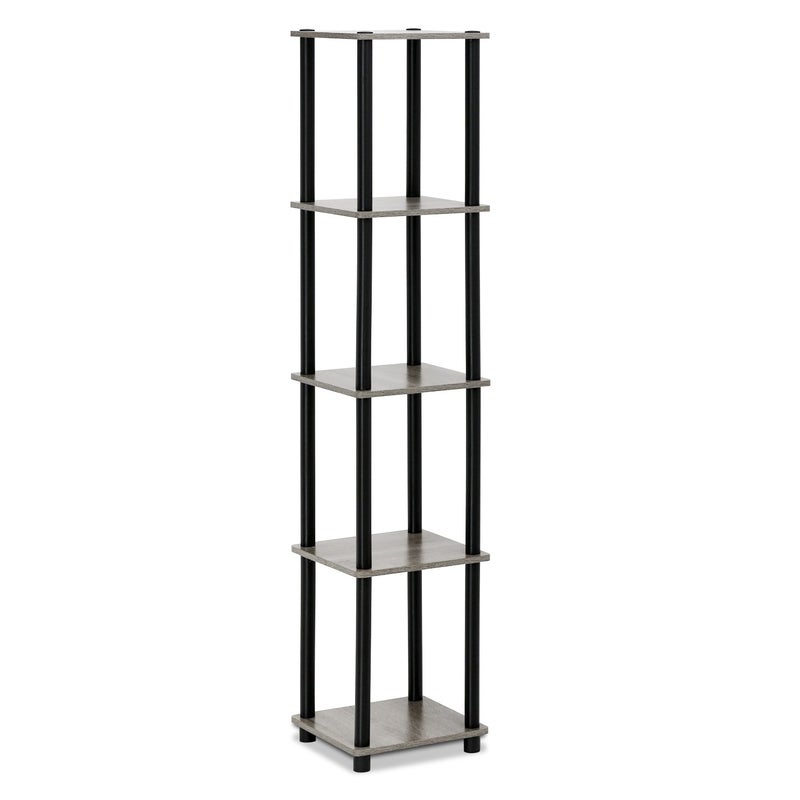 FURINNO TurnNTube 5Tier Corner Square Rack Display Shelf Round French Oak GreyBlack