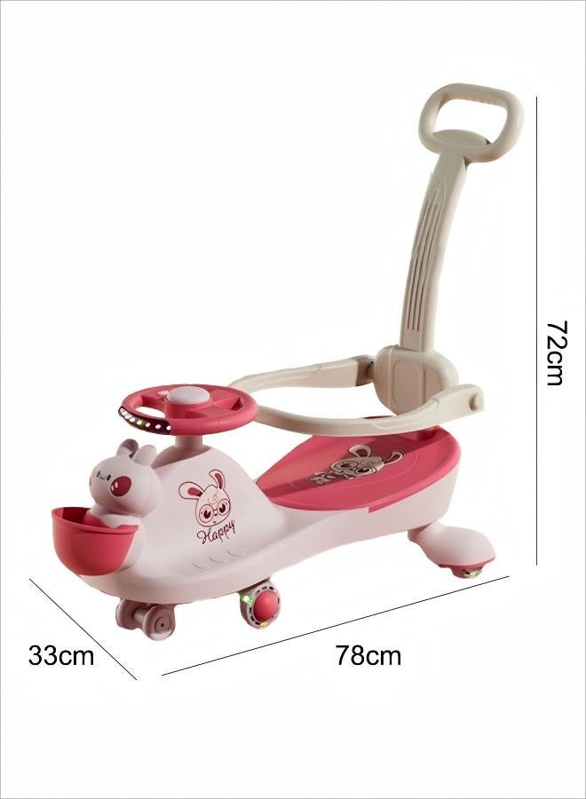 Children's Pulley Swing Car with Music and Lighting Toys Raise the Backrest Height Push Handle with Guardrail Anti Rollover Suitable for Children Aged 1-6 Boys and Girls Bunny Design （Pink）  - Image 2