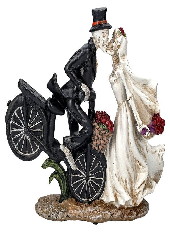Pacific Giftware Love Never Dies Newly Wed Skeleton Couple Kissing Rose Basket Bike Statue 12.2” Tall - Image 1