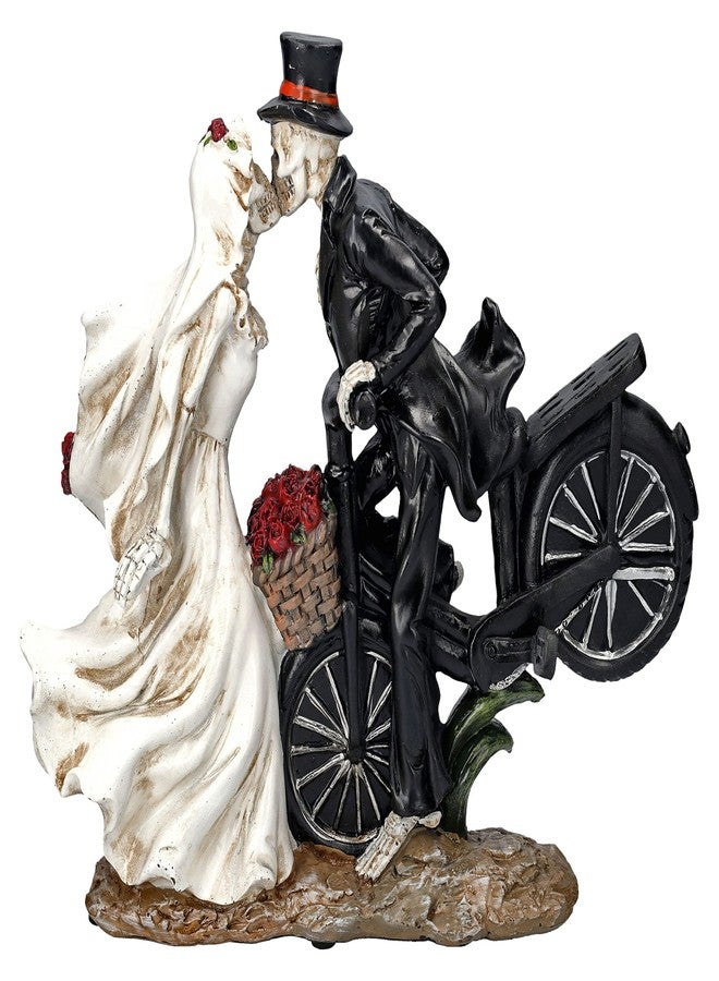 Pacific Giftware Love Never Dies Newly Wed Skeleton Couple Kissing Rose Basket Bike Statue 12.2” Tall - Image 2