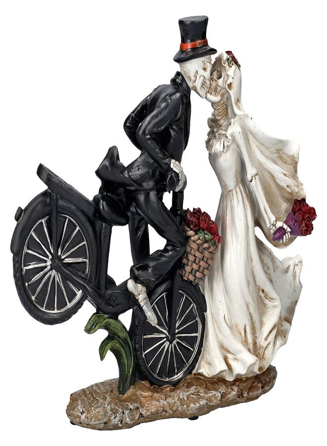 Pacific Giftware Love Never Dies Newly Wed Skeleton Couple Kissing Rose Basket Bike Statue 12.2” Tall - Image 3
