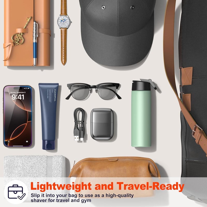 Telfun Mini Electric Foil Shavers for Men, Portable Men's Travel Facial Hair Groomer, USB-C Electric Beard Shaver with Full Body Waterproof & Big LED Display, Close Face Shaver for Head, Beard, & Neck - Image 5