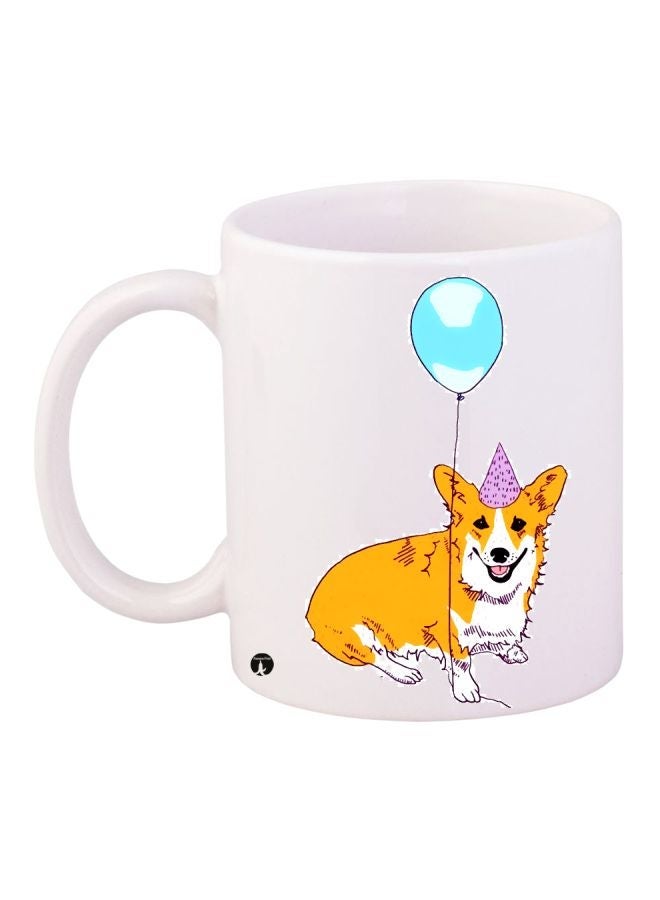 RYN Cartoon Printed Coffee Mug White/Beige/Blue 11ounce