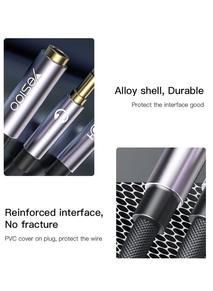 Yesido YAU29 Nylon Braided 3.5mm Female Port Splitter To 3.5mm Dual Male Earphone And Microphone Plug Audio Cable Black - Image 3