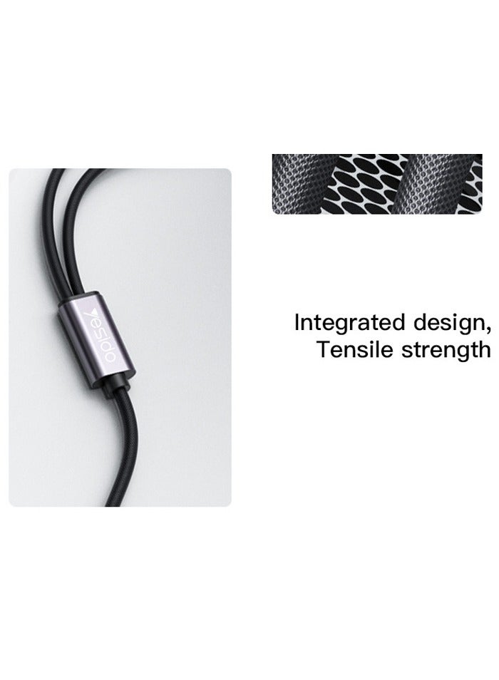 Yesido YAU29 Nylon Braided 3.5mm Female Port Splitter To 3.5mm Dual Male Earphone And Microphone Plug Audio Cable Black - Image 4