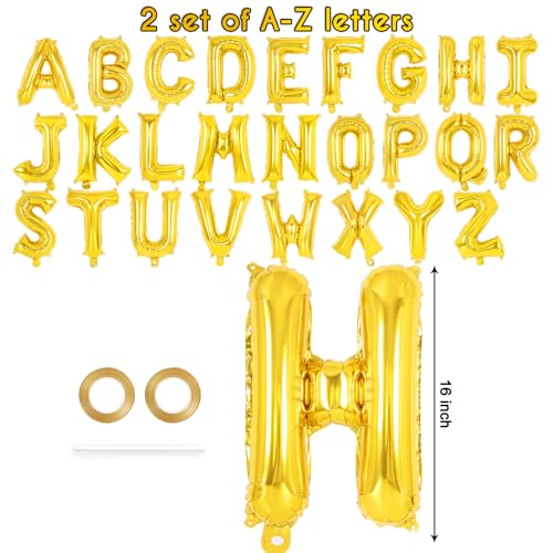 YOTHORN 52 Pcs Gold Letter Balloons16 Inch Foil Alphabet Letter BalloonsLetter AZ Balloons Banner Custom Phrase Balloons for Birthday Party Wedding Anniversary Decoration Gold 2 Set - Image 5