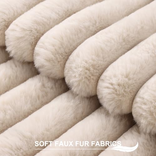 Pallene Faux Fur Plush Throw Pillow Covers 26x26 Set of 2 Luxury Soft Fluffy Striped Decorative Pillow Covers for Sofa Couch Living Room Apricot - Image 3