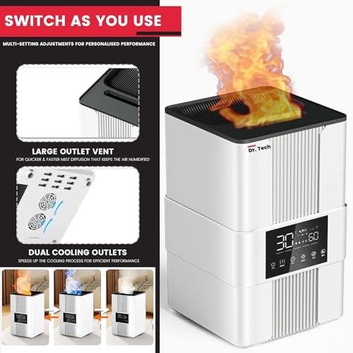 Dr. Tech F5 Flame Humidifier with Top Fill Remote Control and Digital LED Display 3.5L Quiet Ultrasonic Cool Mist Diffuser for Plants Home Office (Pack of 1) - Image 5