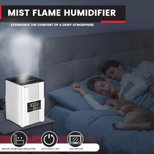Dr. Tech F5 Flame Humidifier with Top Fill Remote Control and Digital LED Display 3.5L Quiet Ultrasonic Cool Mist Diffuser for Plants Home Office (Pack of 1) - Image 2