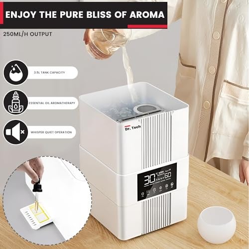 Dr. Tech F5 Flame Humidifier with Top Fill Remote Control and Digital LED Display 3.5L Quiet Ultrasonic Cool Mist Diffuser for Plants Home Office (Pack of 1) - Image 3