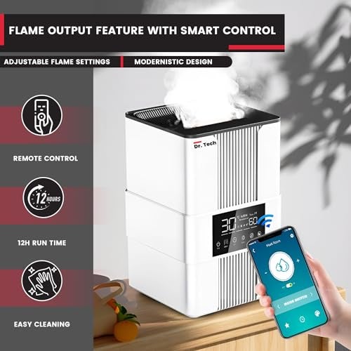 Dr. Tech F5 Flame Humidifier with Top Fill Remote Control and Digital LED Display 3.5L Quiet Ultrasonic Cool Mist Diffuser for Plants Home Office (Pack of 1) - Image 4